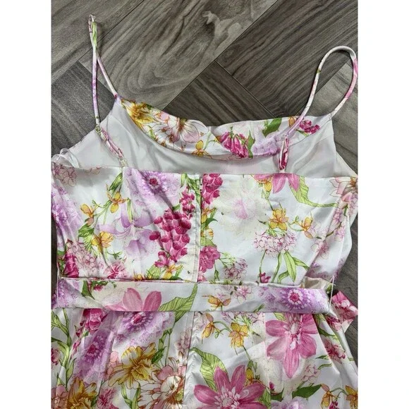 City Studio Juniors' Women's Ivory Floral Cowl Neck Self-Tie Dress Size 11/12 - Picture 11 of 14